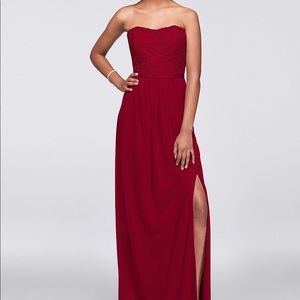 David’s Bridal Long Lace and Mesh Strapless Dress